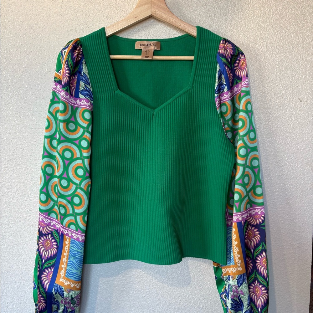 Anthro Bailey 44 Top with pattern sleeve